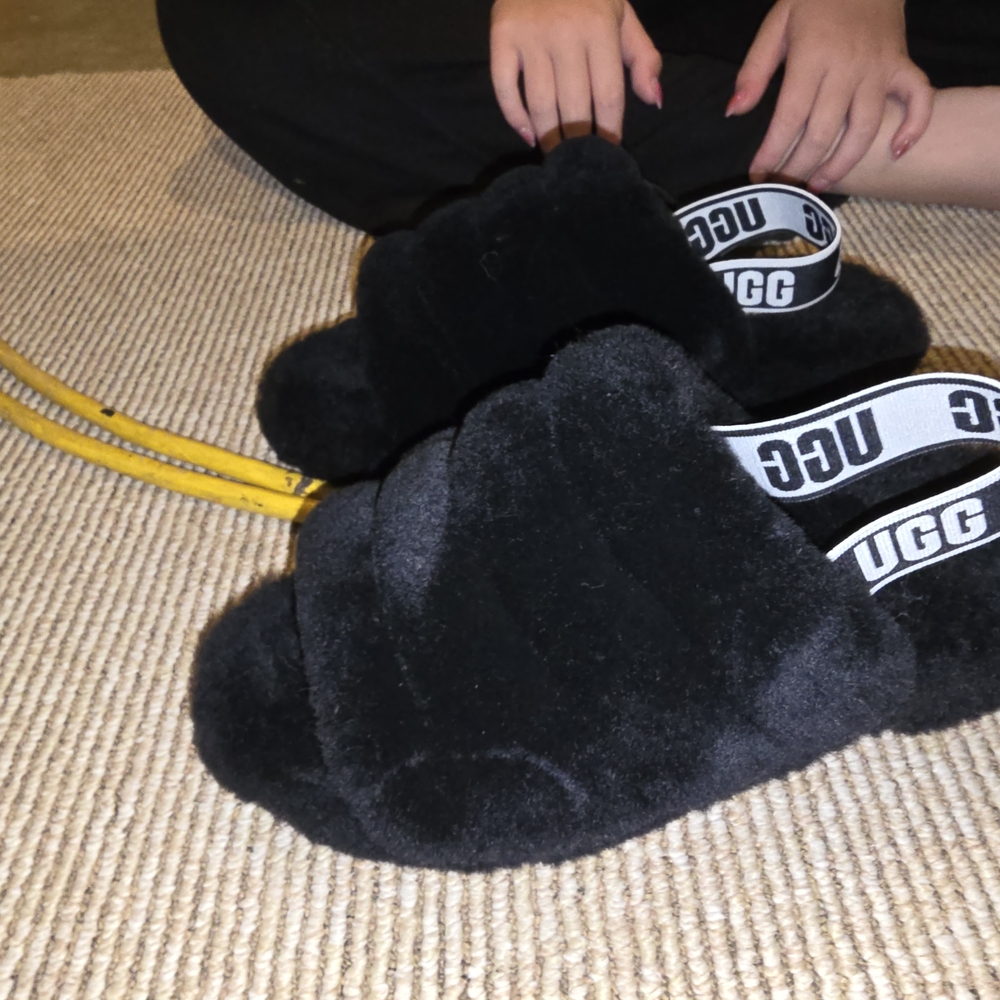 UGG Black Fluffy Slippers